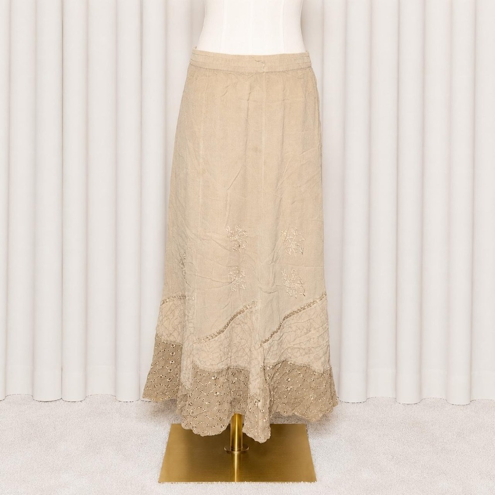 Y2K boho beige embroidered maxi skirt